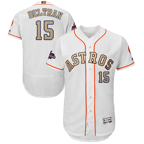 Astros #15 Carlos Beltran White FlexBase Authentic 2018 Gold Program Cool Base Stitched MLB Jersey - Click Image to Close